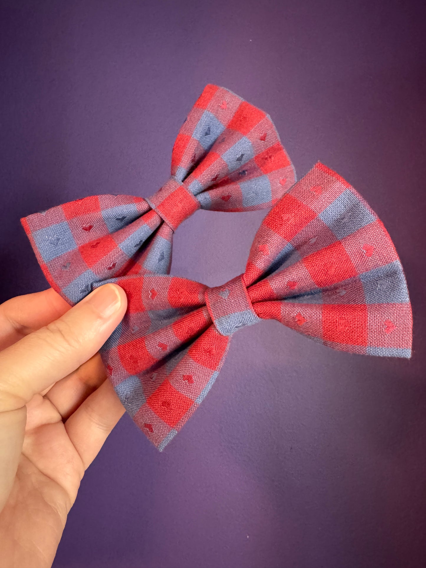 Collar Bow - Plaid Hearts